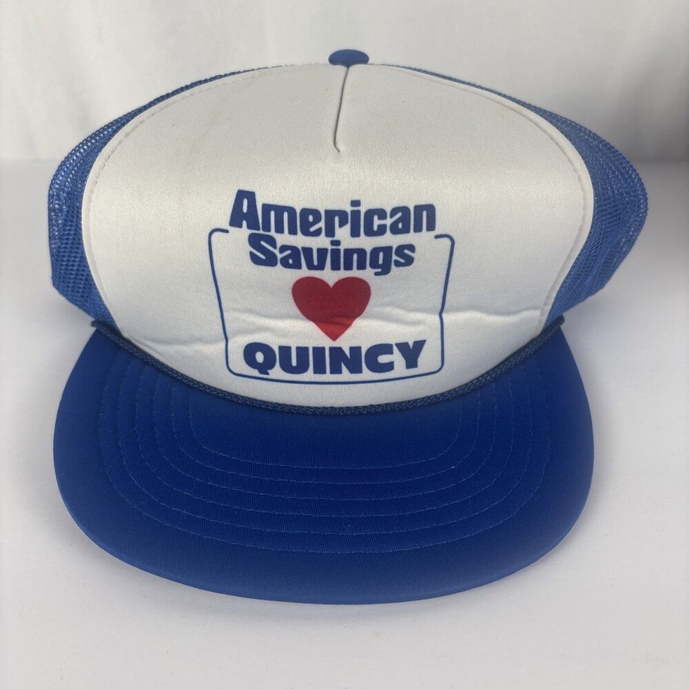 American Savings Snapback Cap Trucker Hat Blue Mesh Back Vintage